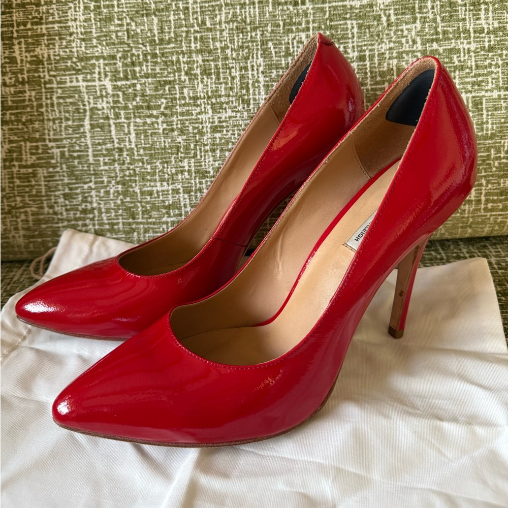 Handmade Kathryn Amberleigh Red Stiletto Heel Pumps size 10 red stilettos patent